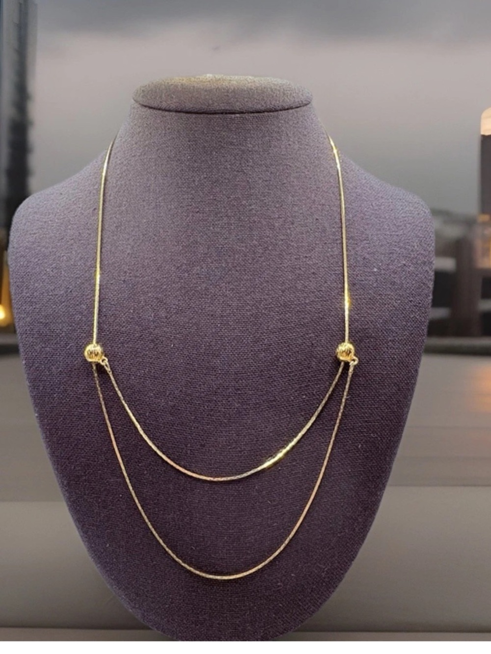 Vintage Retro Textured Ball Slider Necklace Goldtone Adjustable Delicate Chain